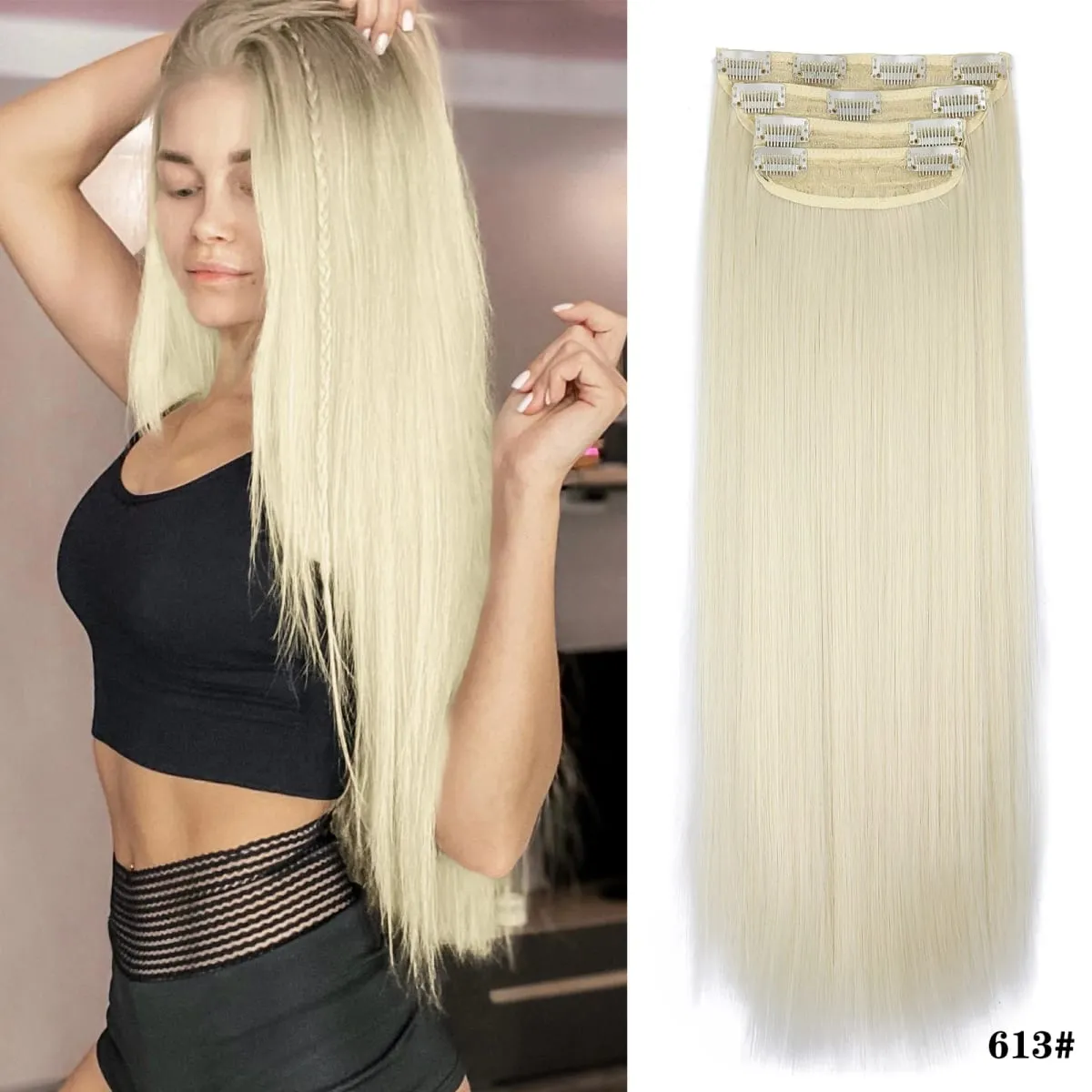Leeons Wavy Clip In Hair Extensions 4 τμχ Φυσικά μαλακά μακριά κυματιστά Hairpieces Χοντρό διπλό κλιπ υφαδιού σε επεκτάσεις μαλλιών για γυναίκες — image 27