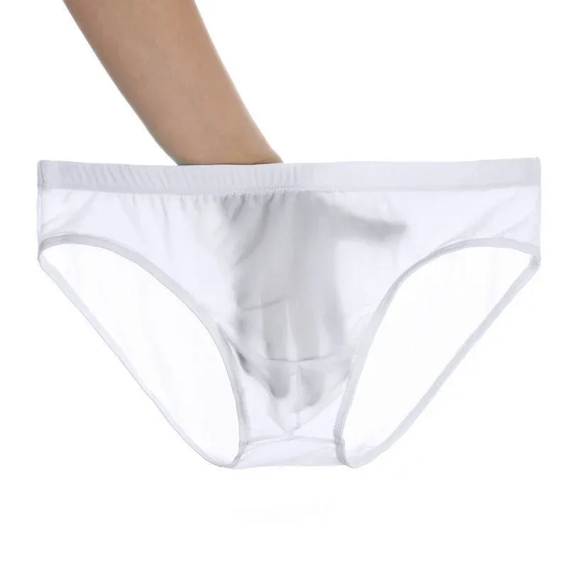 2 pçs ultra fino cuecas de seda gelo masculino plus size M-4XL cor sólida juventude translúcido cintura baixa respirável sexy calcinha masculina — image 11