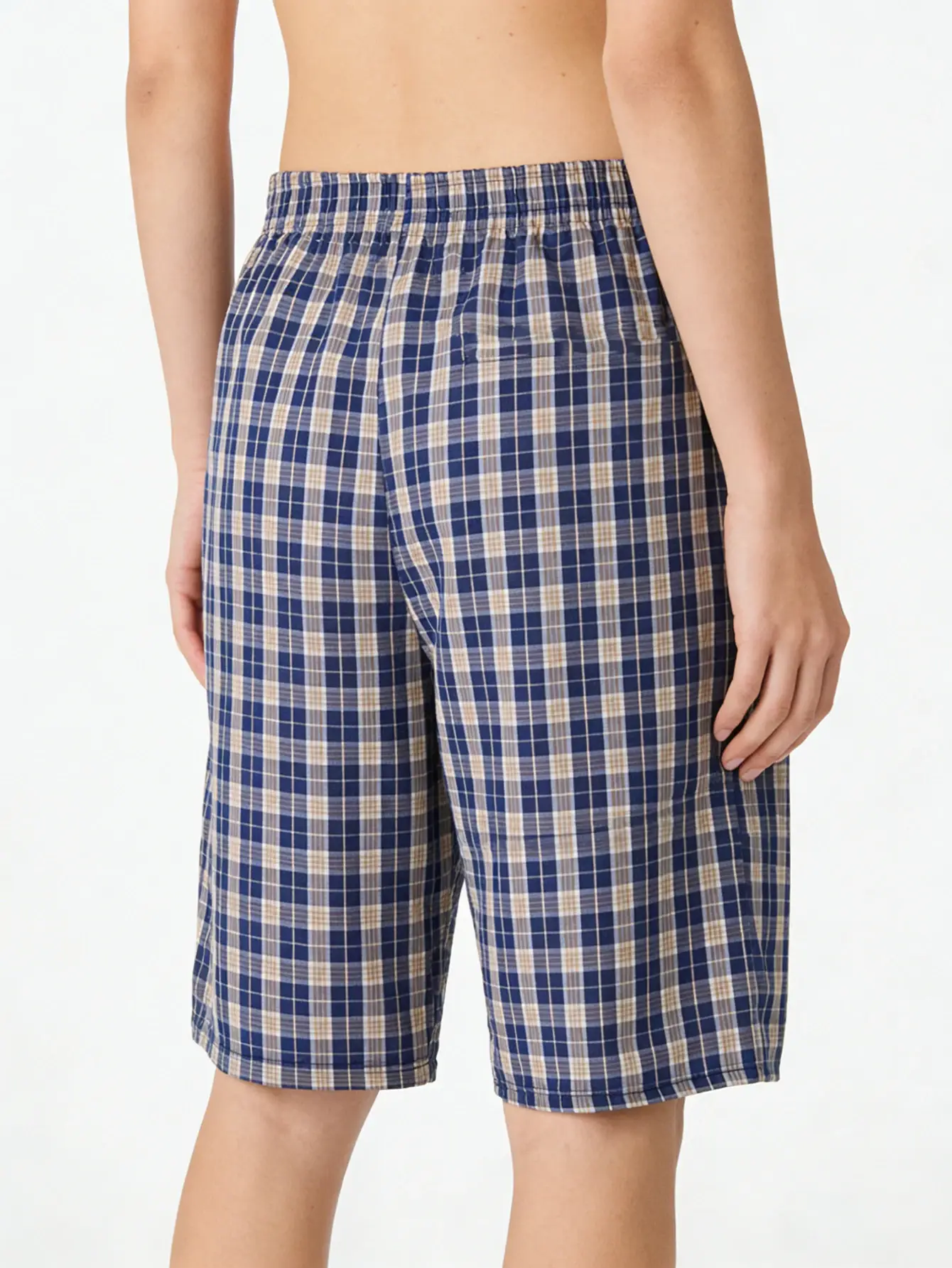 Calça longa de praia masculina, calça de canto plano, casual, xadrez, cintura elástica, confortável, casa, casual, dormir, juventude, calças de boxe — image 2