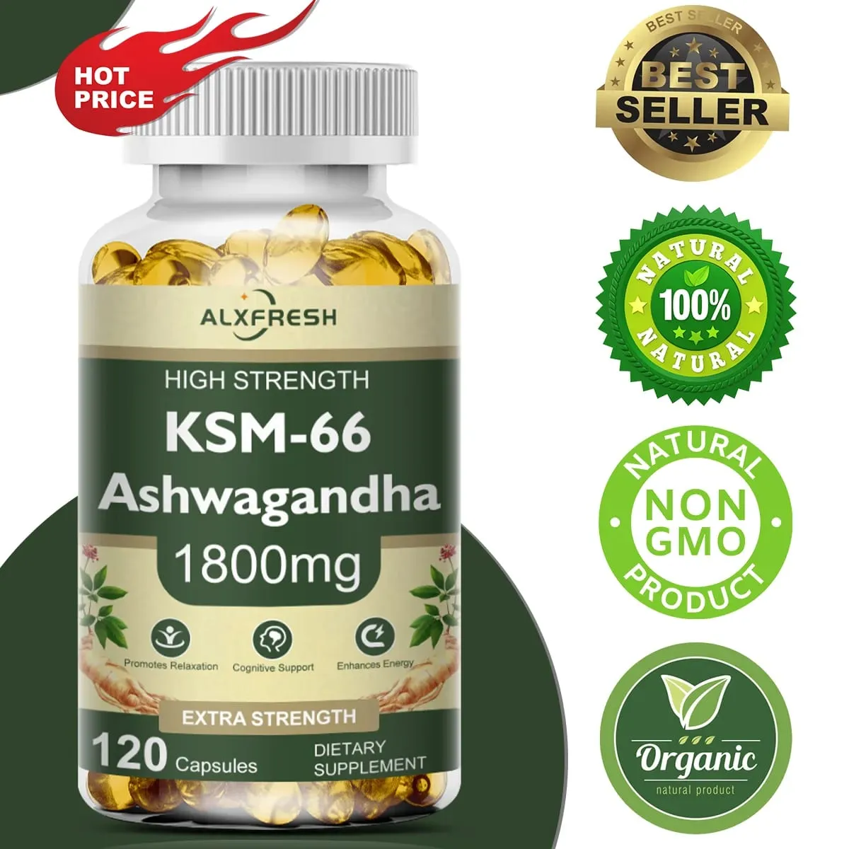 KSM-66 Organic Ashwagandha kapszula cinkkel | GMO-mentes vegán | Prémium Formula Egészség-kiegészítő — image 1