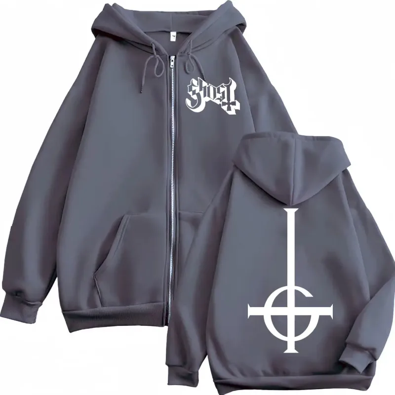 Hot Rea Ghost Rock Band Logotyp Dragkedja Hoodie Herr Dam Högkvalitativ Mode Zip Up Sweatshirts Casual Lös Fleece Pullovers — image 5