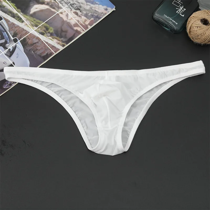 Mens Sexy Low-Waist Briefs Shorts See Through Pouch Underwear Ice Silk Underpant Bikinis Ultra Thin Panties Solid Comf Lingerie — image 2