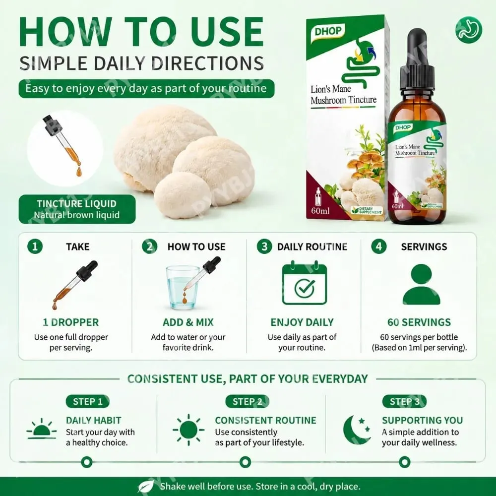 Lion's Mane Mushroom Extract Drops 60ml Hericium Erinaceus Supports Brain Immune Health Vegan Liquid Συμπλήρωμα για Ενήλικες — image 6