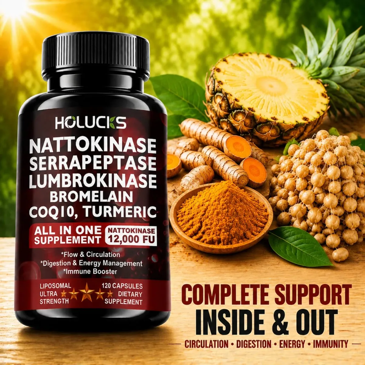 Premium Nattokinase Supplement with Bromelain CoQ10 Turmeric Support Blood Flow Joint Heart Health Antioxidant & Vitality — image 2