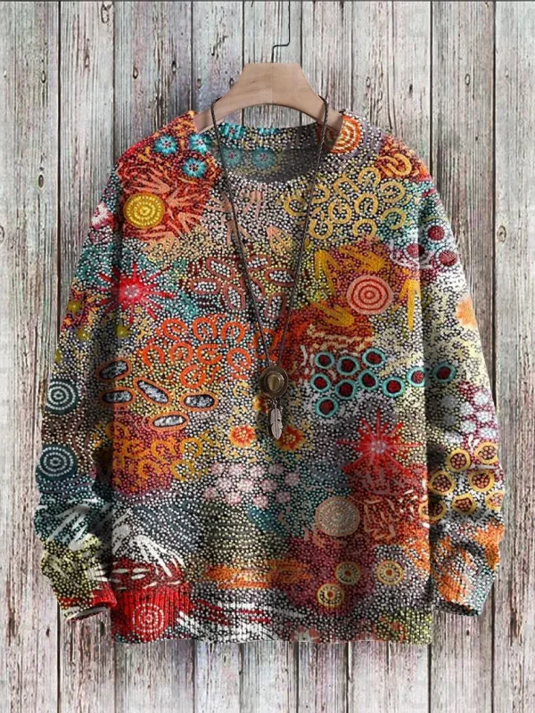 Suéter pulôver de malha com estampa vintage padrão feminino para homens