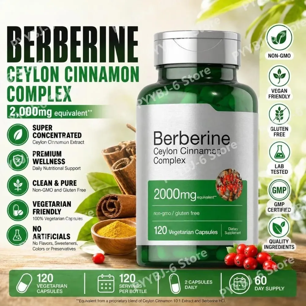 Berberine Ceylon fahéj komplex 2000 mg vegetáriánus kapszula GMO-mentes gluténmentes napi wellness-kiegészítő felnőtteknek 120 Count — image 2