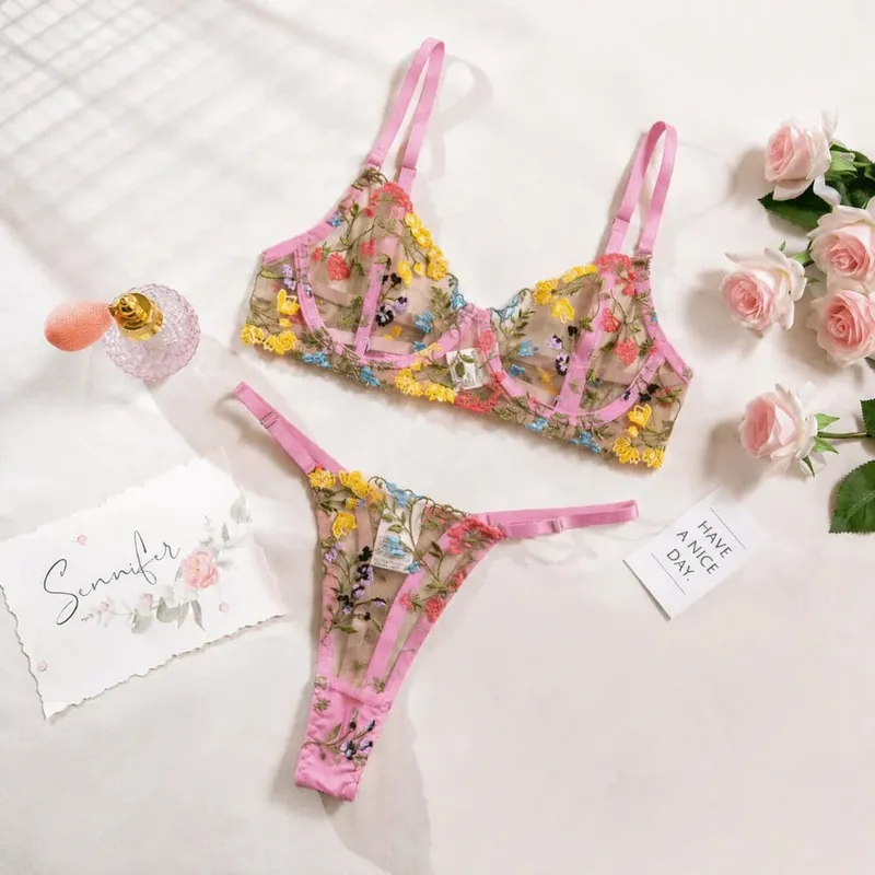 Σετ εσώρουχων 2 τεμαχίων Bohemia Floral Κέντημα Ευέλικτο Εσώρουχα Intimates Underwire Push-up Sheer Set εσώρουχα για κορίτσι — image 7