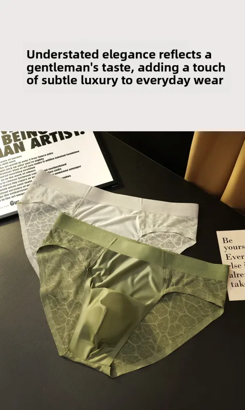 Sem costura jacquard homens triângulo roupa interior de seda gelo fina respirável calcinha de secagem rápida cuecas masculinas sexy u bulge bolsa
