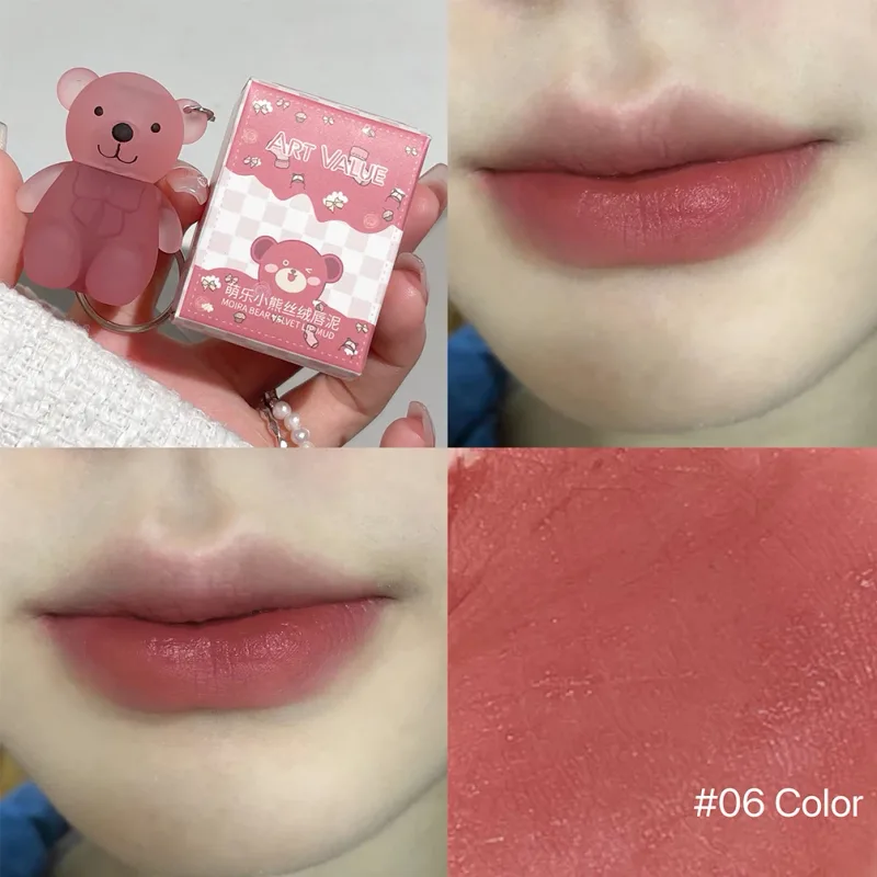 ART VALUE – porte-clés ours mignon, boue, rouge chair mat, brillant à lèvres, tasse antiadhésive, imperméable, longue durée, cosmétiques — image 6