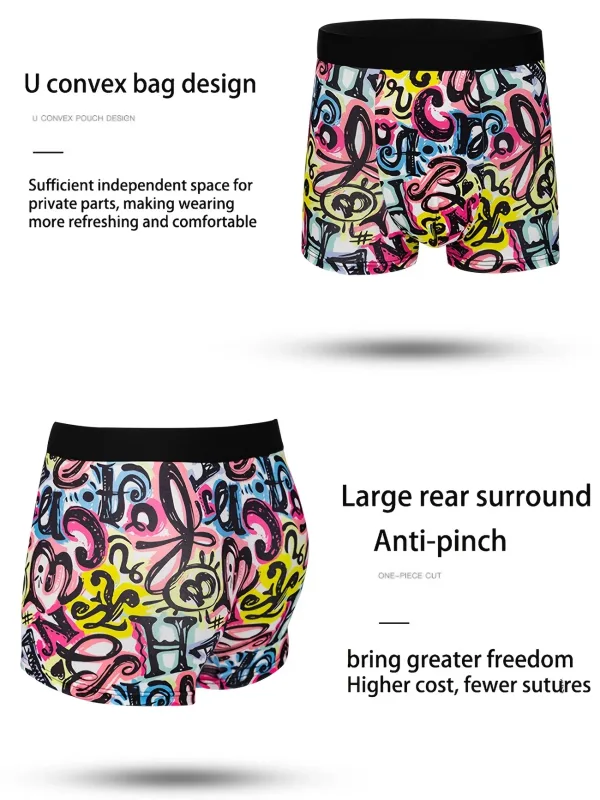 10-Pack Men's Cool Graffiti Print Boxer Shorts High Elasticity Skin-Friendly Comfortable Waist Multicolor Random Delivery Daily