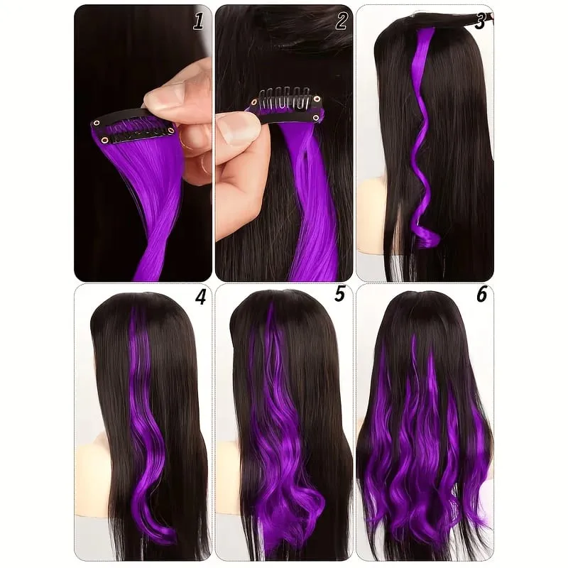 Gradient Wave Clip - in Hair Extensions 2 τμχ Χρώμα συνθετικών ινών - Blocked Tassel Ear - Side Dyeing for Daily Party Cosplay — image 7