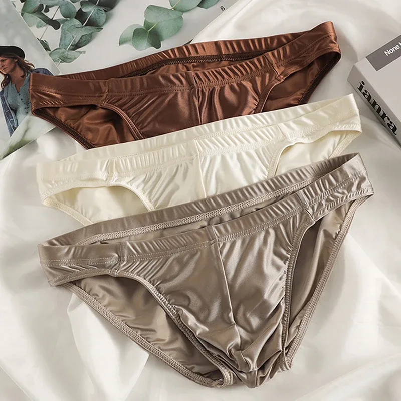 Luxury Satin-like Men Underwear Ice Silk Thin Smooth Briefs Sexy Breathable Underpants U Bulge Pouch Quick Drying Panties Cuecas — image 4