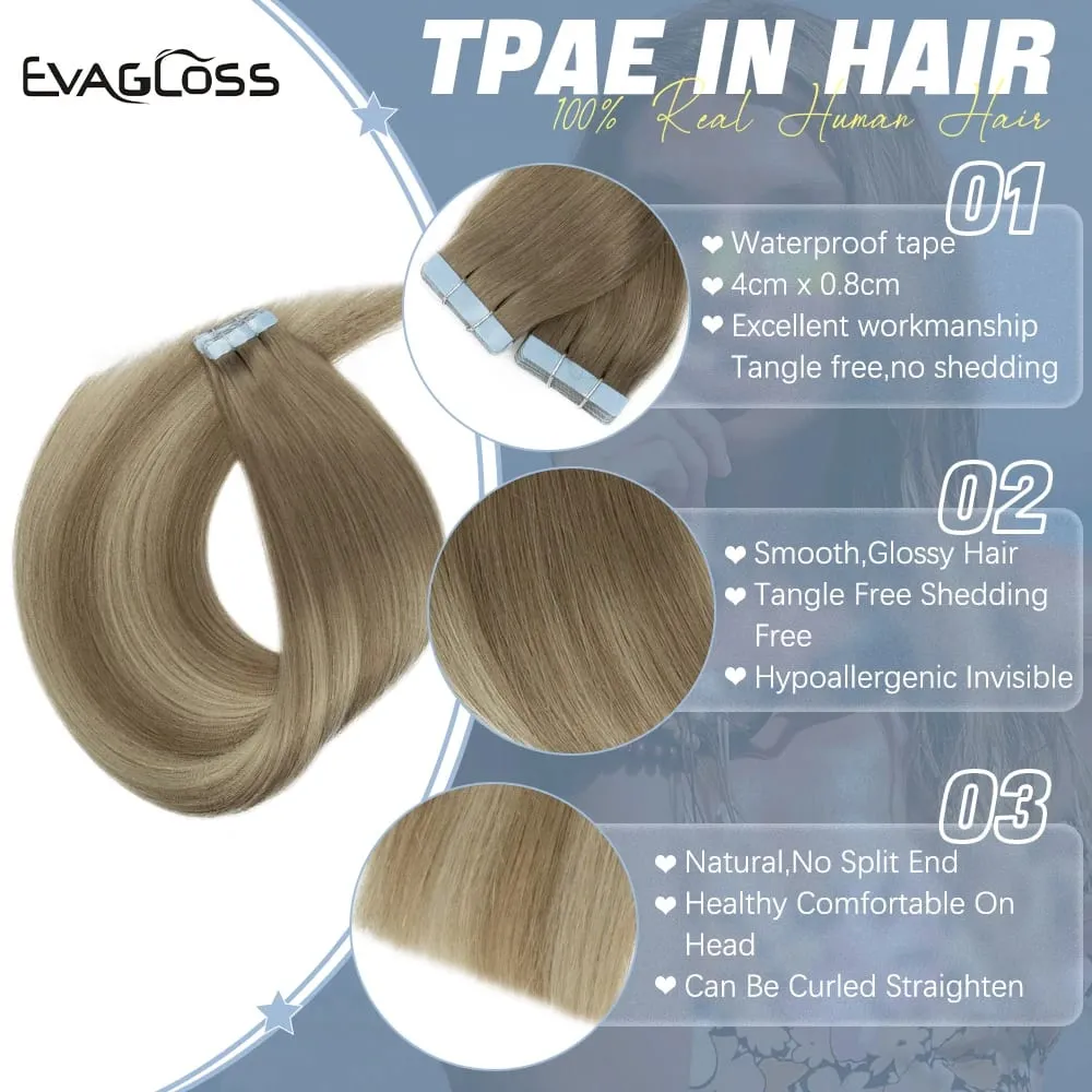 Remy Straight Tape in Human Hair Extensions 20Pcs Omber Blonde Tape in Extensions Skin Weft Natural Hair14-24inch Invisible