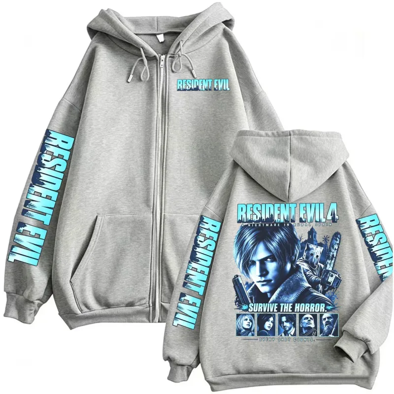 Resident Evil Requiem Zip Up Hoodies Leon Kennedy Skräckspel Dragkedja Luvtröja Herr Dam Harajuku Klassisk Jacka Sweatshirt Kappor — image 8