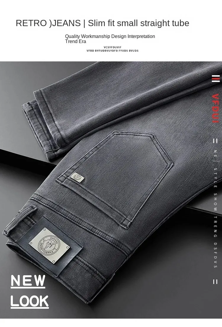 Light Luxury Gray Jeans for Men 2024Autumn and Winter Simplicity Fashionable All-Match Slim-Fit Stretch Casual High-End Trousers — image 7