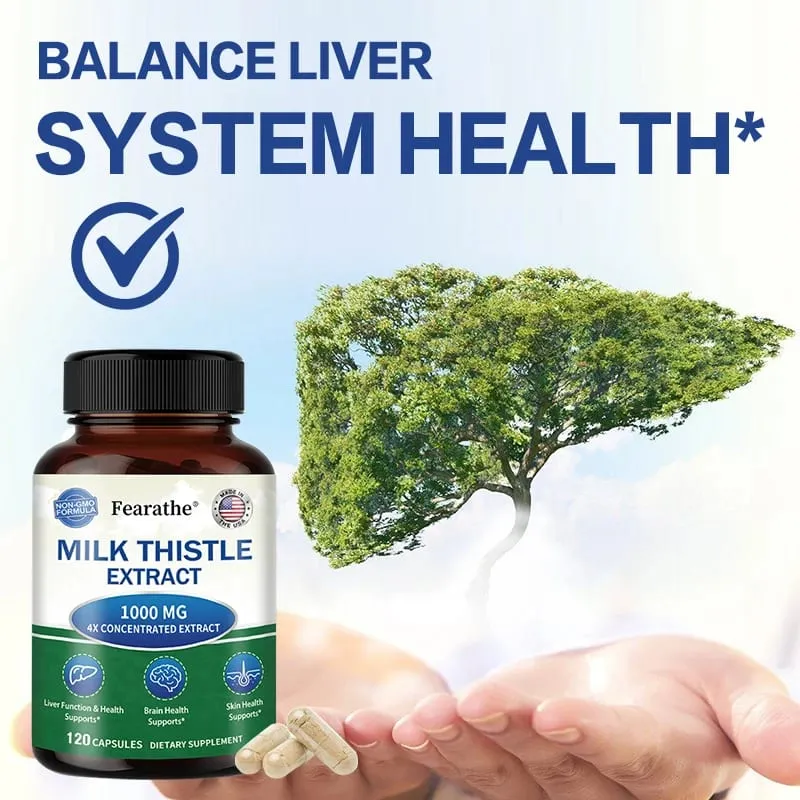 Milk Thistle Extract 1000mg Capsules Natural Antioxidant for Liver Function & Detox Support Digestive Health & Lipid Balance