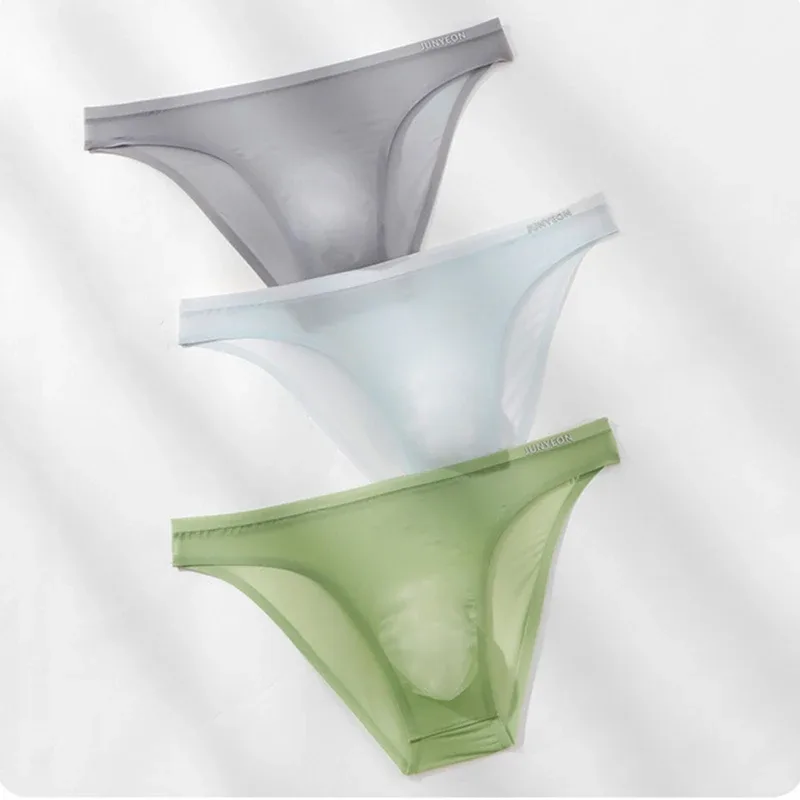 Sem costura de secagem rápida cuecas masculinas cor sólida seda gelo ultra-fino cuecas sexy respirável 3d bolsa calcinha — image 28