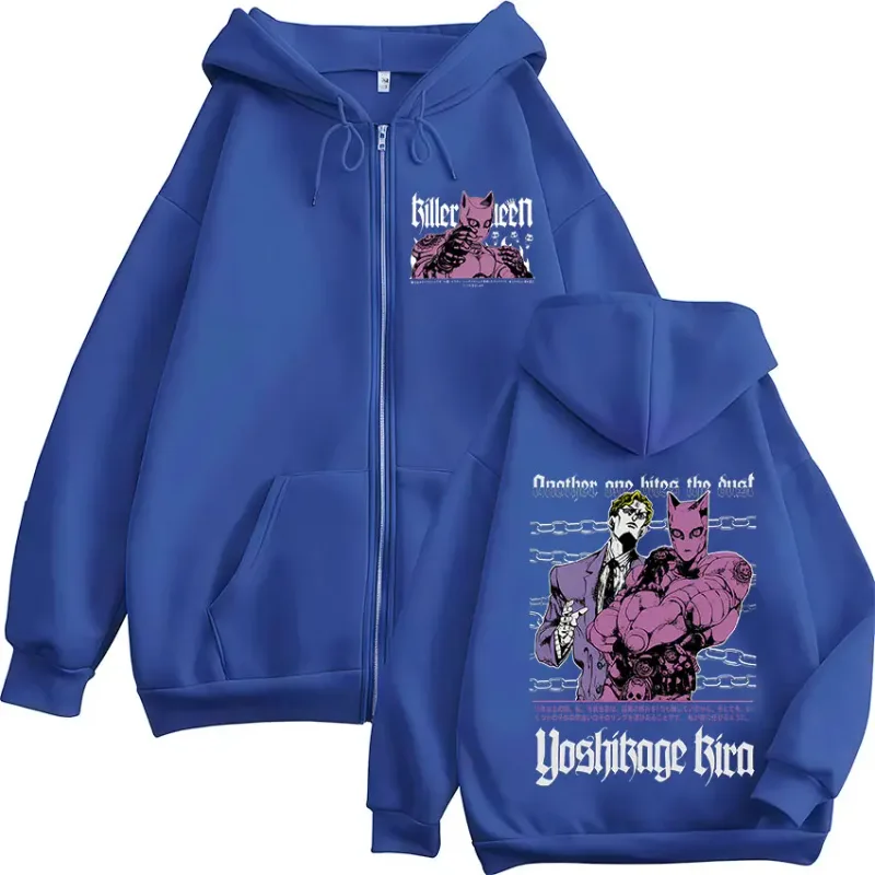 Anime Jojo Bisarrt äventyr Kira Yoshikage Killer Queen Zipper Hoodies Herr Kvinnor Kläder Mode Zip Up Sweatshirts Jackor — image 7
