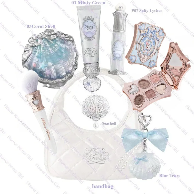 Makeup Flower Knows Shell's Jewel Mermaid Glow Set Eyeshadow Palette Blush Lip Gloss Τσάντα μακιγιάζ Matte Glow Shimmer Primer Kit — image 11