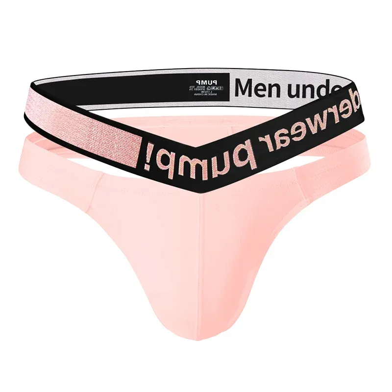 Trendy Little Triangle Men's Youth Low Waist Close Fit Hip Lift Elastic Band Pink Gradient V-neck Hanging — image 2