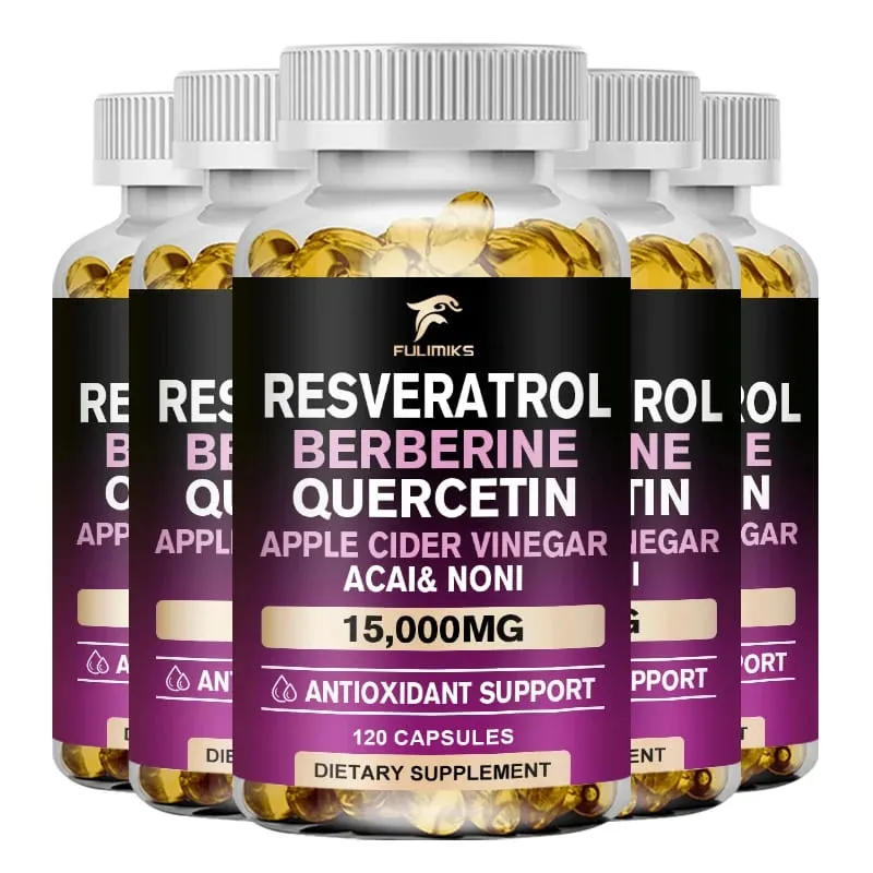 Resveratrol Capsules | Berberine | Quercetin | Apple Cider Vinegar - Antioxidant Heart Health & Metabolism - 60/120 Capsules