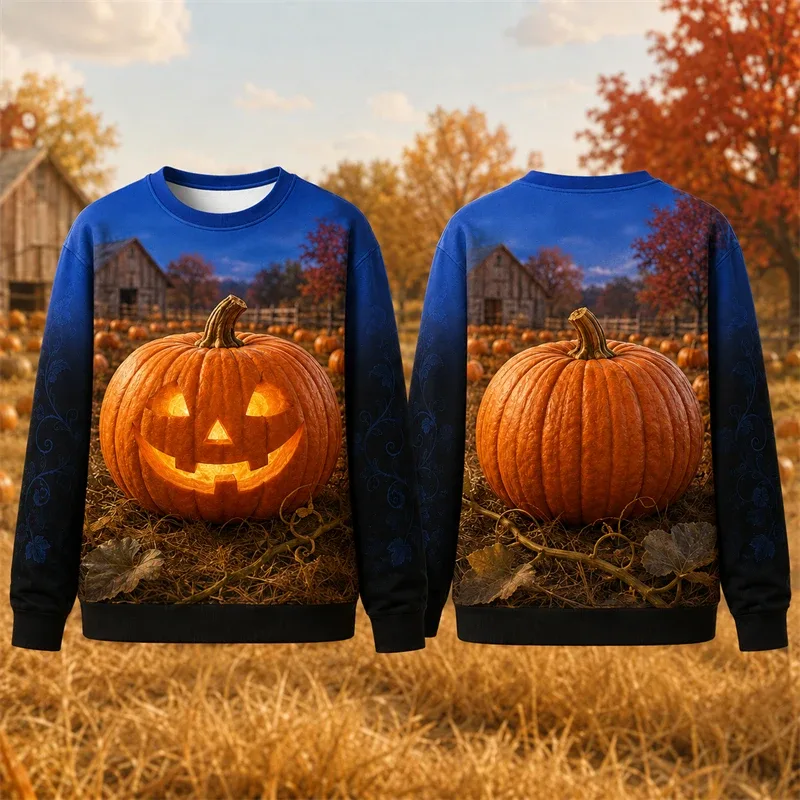 Autumn Winter Halloween Men Sweatshirt 3d Print Vintage Farm Pumpkin Lantern Pullover Sweatshirt Thanksgiving Party Unisex Top — image 9