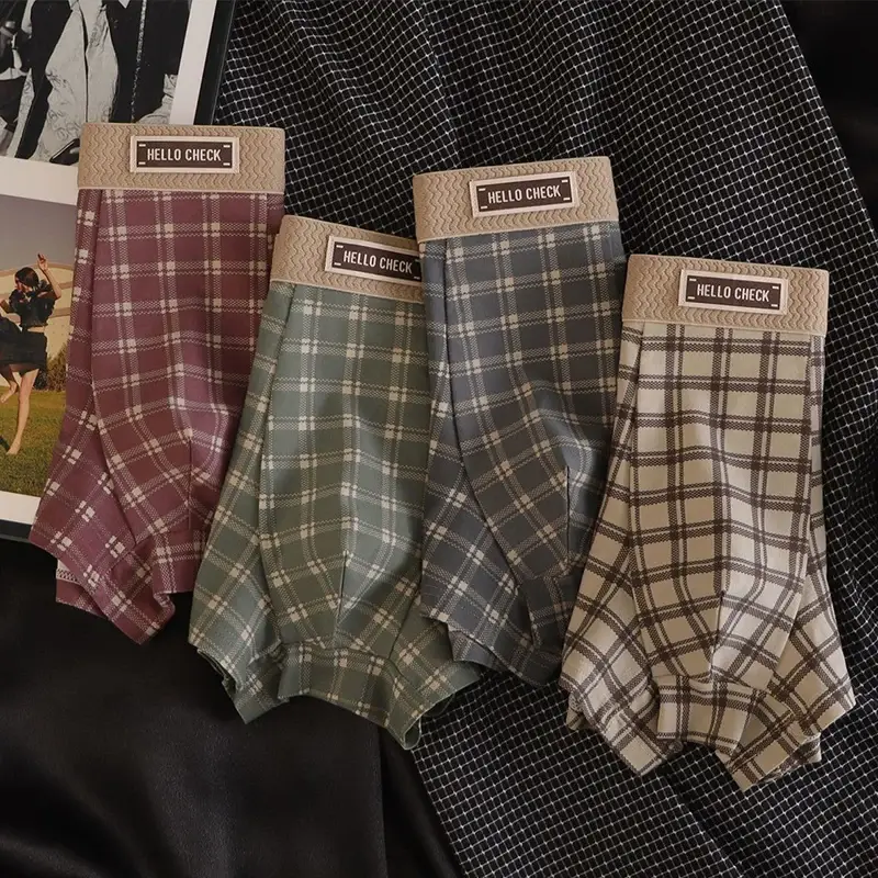 4-Piece Men's Checkered Printed Retro Boxer Shorts, Soft, Comfortable, Breathable Underwear, Men's Seamless Boxer Shorts — image 3