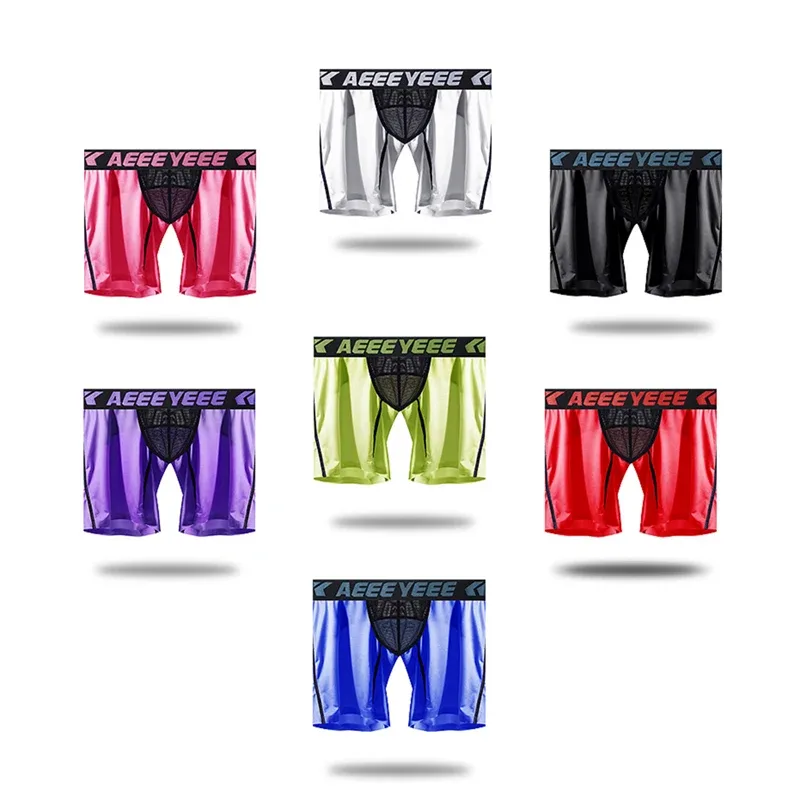 Roupa interior masculina alongamento de seda gelo esporte boxers cuecas sexy brinquedo calcinha dos homens correndo lingerie solta tamanho grande boxer shorts — image 3