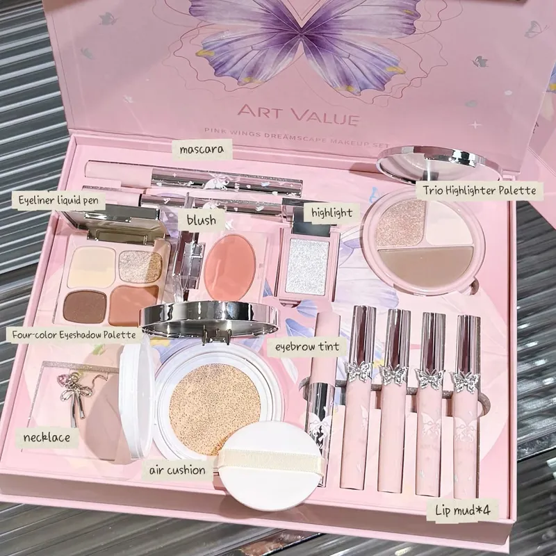 Πολυτελές σετ μακιγιάζ Pink Butterfly Cosmetic Kit Eyeshadow Palette Lip Tint Blush Mascara Eyeliner Highlighter Beauty Makeup Δώρο — image 2