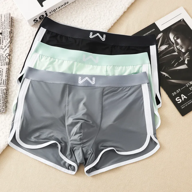 3 unidades/pacote de seda gelo respirável malha antibacteriana cuecas masculinas grande espaço bolsa calcinha alta cintura elástica boxer homme