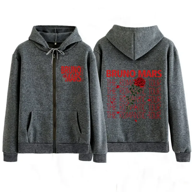 Bruno Mars The Romantic Tour 2026 Print Zip Up Hoodie Men Women Fashion Pullover Long Sleeves Loose Aesthetic Zipper Sweatshirts — image 7