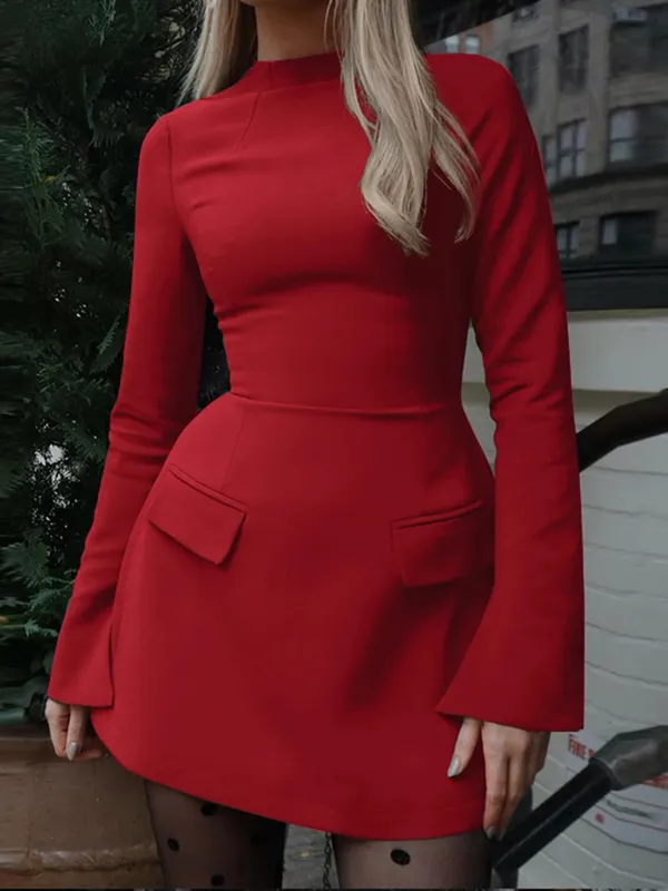 Μίνι φόρεμα Dulzura με φερμουάρ Bodycon με μονόχρωμη τσέπη Κομψή στολή Γραφείο Streetwear Γυναικεία φθινοπωρινά χειμωνιάτικα ρούχα