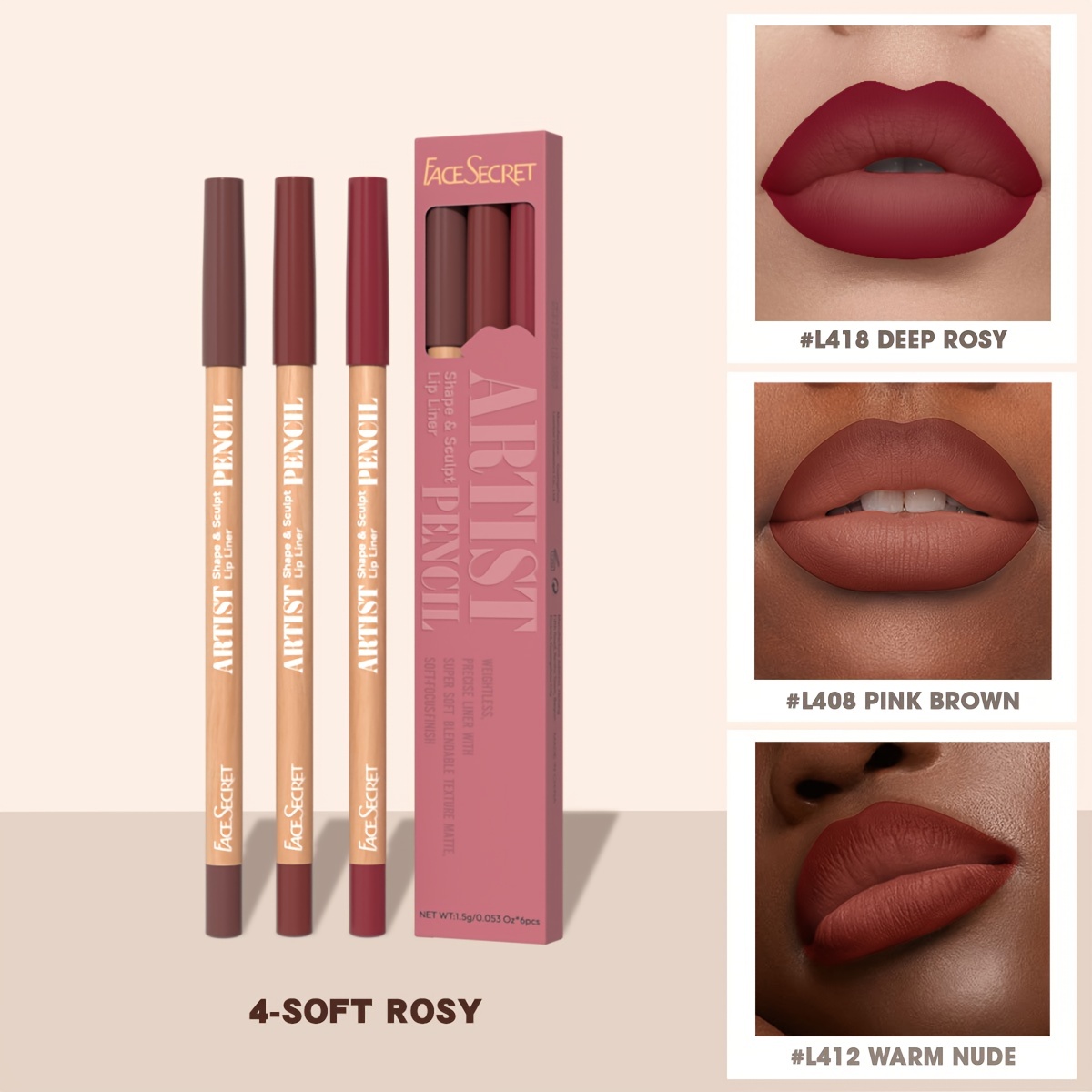 Face Secret 3 τμχ Σετ Nude Lip Liner Φυσικό ματ μακράς διαρκείας αδιάβροχο μακιγιάζ με μολύβι χειλιών με γάντζο γραμμής υψηλής χρωστικής — image 10