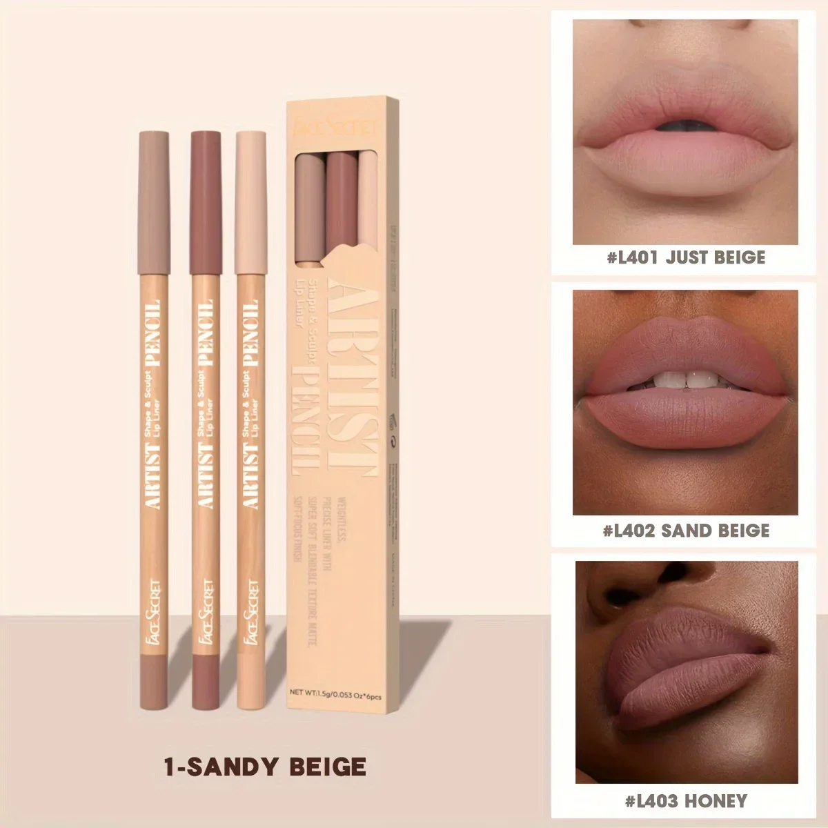 Face Secret 3 τμχ Σετ Nude Lip Liner Φυσικό ματ μακράς διαρκείας αδιάβροχο μακιγιάζ με μολύβι χειλιών με γάντζο γραμμής υψηλής χρωστικής — image 4
