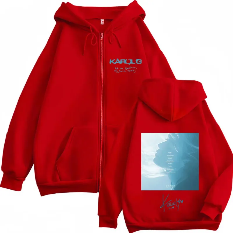 Karol G Album No Me Arrepiento De Sentir Tanto 2026 Zipper Hoodie Men Women Vintage Fashion Sweatshirts Casual Zip Up Jacket — image 7
