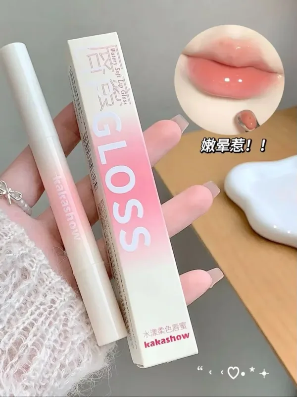 Kakashow Mirror Hydrating Lipstick (Iron Brush Tip) Gel Lip Gloss Hydrating Lip Gloss in 6 Natural Nude Shades Cosmetics