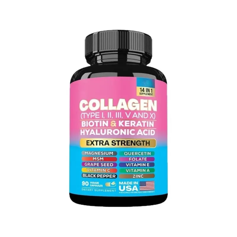 Collagen Biotin Keratin Hyaluronic Acid Capsules Extra Strength with Vitamin A C E and Zinc Skin Health 90 Capsules