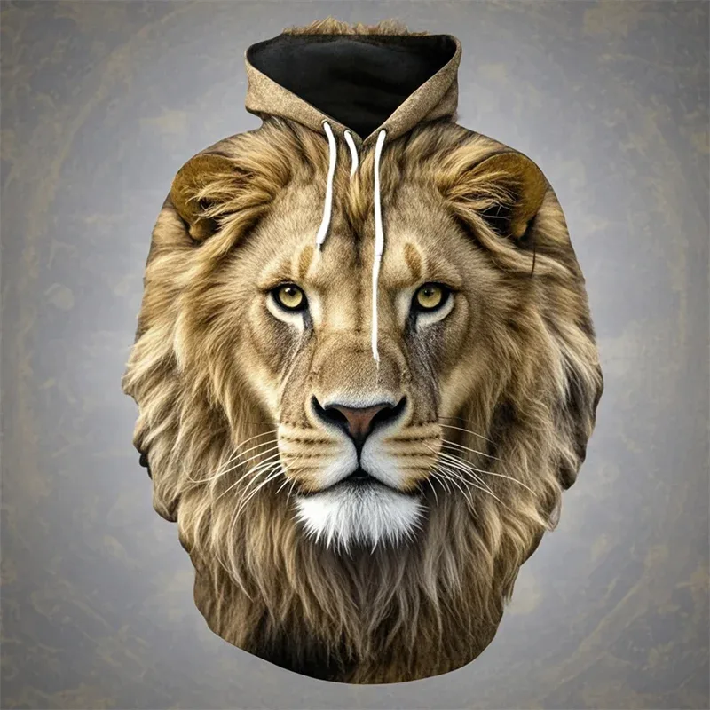 3D Lion Graphic Printed Men's Hoodie Fashion Street Hooded Sweatshirt Summer Autumn Oversized Tracksuit Pullover Casual Hoodies — image 5