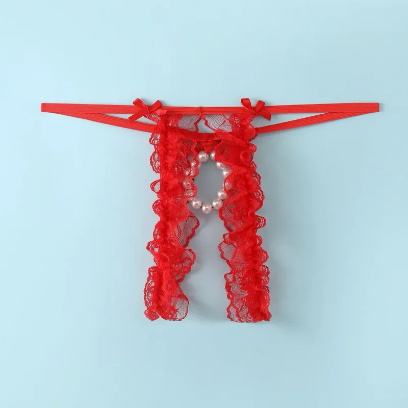 Mga Lalaki Sexy Lace Open-Crotch Low Waist Underwear Hole Pouch Thongs G-strings Briefs Puwit Hollow Thong Exposed Cock — image 9