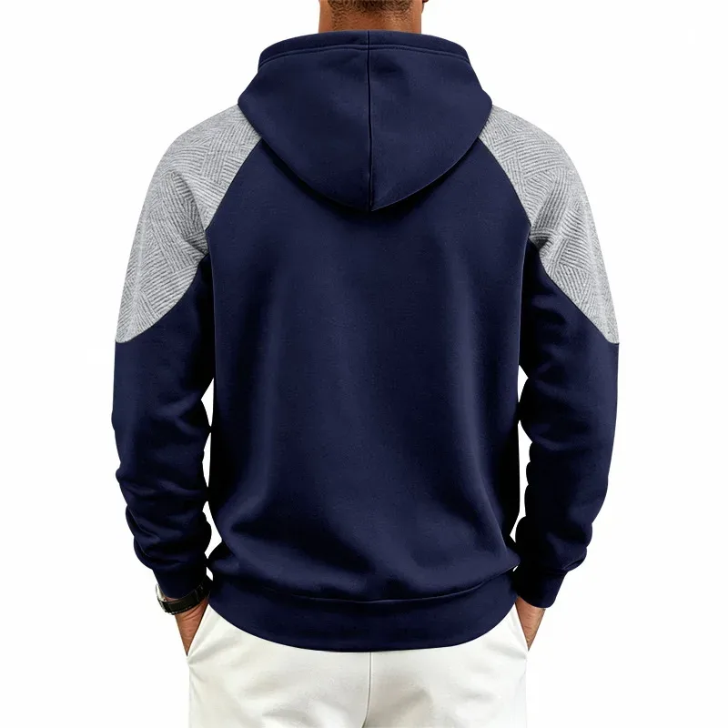 Men Patchwork Color Block Pullover Hoodie Drawstring Kangaroo Pocket Long Sleeve Loose Sweatshirt Autumn Winter Streetwear Tops — image 7