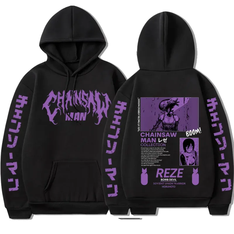 Anime Chainsaw Man Reze Harajuku Manga Graphic Hoodies Vintage Oversized Hooded Long Sleeves Cotton Hoodie Men Women Clothes — image 4