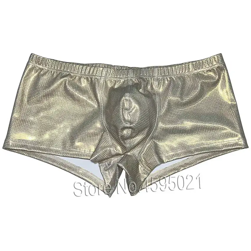 Panlalaking Boxer Briefs na Panloob na Kasuotang Bulge Pouch Hot Trunks Metallic Leather Shorts Makintab na Sporty Panty Makahinga sa Sunbathe Party — image 2