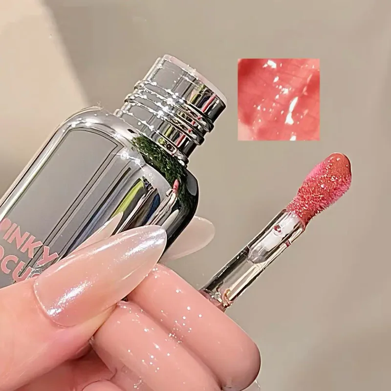 Pinkyfocus ברור שפתון גלוס בגימור זכוכית לחות גוון עירום לא דביק אידיאלי לשכבות להבהרת שפתיים