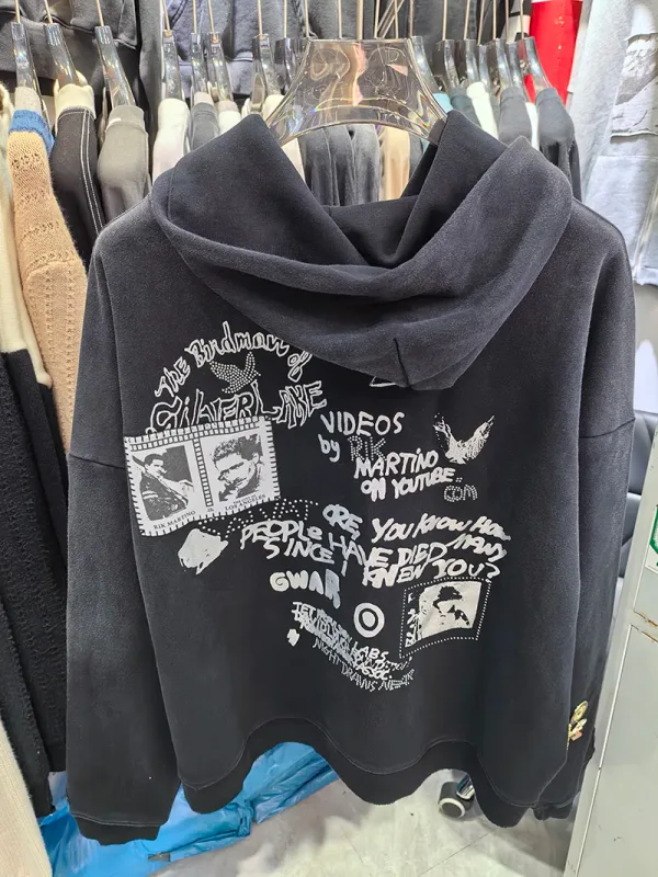 Hoodies PALY Bersaiz Besar Baru Lelaki Wanita Dicuci Hitam Rosak Kualiti Terbaik Kasual Vintage Cardigan Zip Sweatshirt