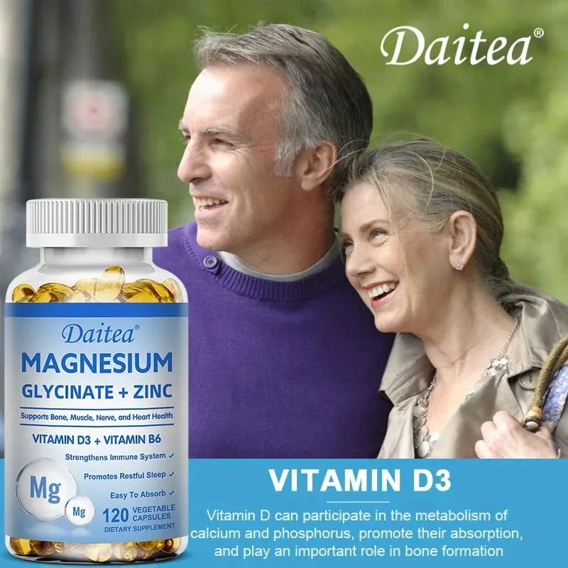 Daitea Magnesium Glycinate & Zinc Dietary Supplement - Bone Nerve Immune Support - Suitable for Men and Women