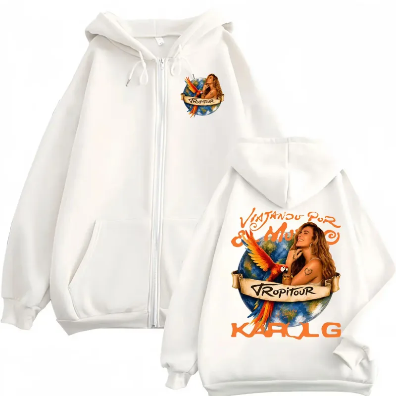 Karol G Tropicoqueta Tour 2026 Graphic Zipper Hoodie High Street Fashion Trend Zip Up Pullovers Unisex Casual Loose Sweatshirts — image 3