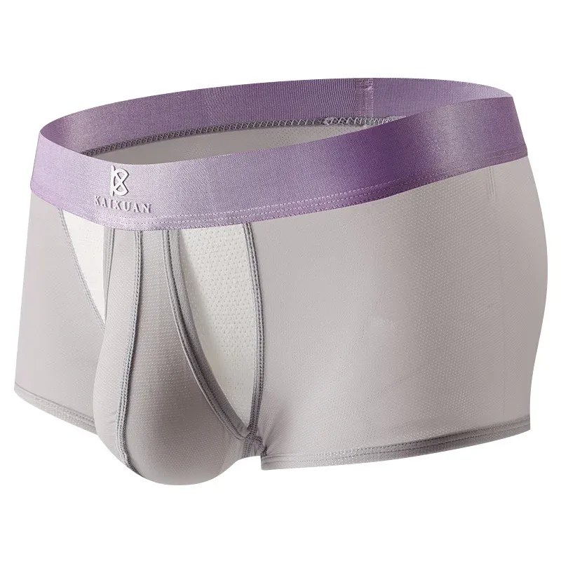 Cueca boxer masculina de seda gelo, roupa íntima de verão, secagem rápida, leve, respirável, abertura lateral separável, calcinha não destacável