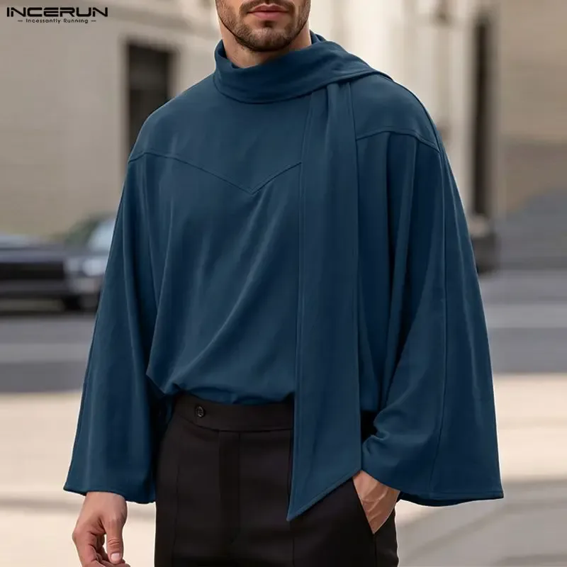 Men's Sweatshirts Solid Cloak Cape For Man Long Sleeve Scarf Collar Streetwear Autumn Winter Fashion Ponchos Hoodies — image 5