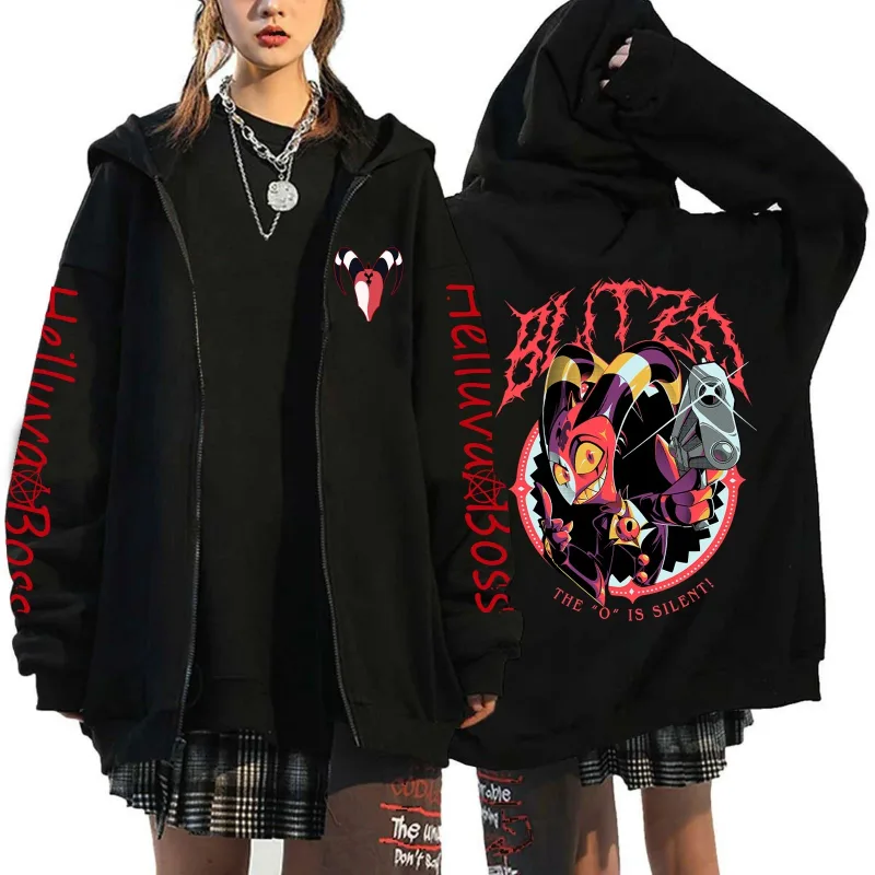 Helluva Boss Print Huvdragkedja Män Kvinnor Fritidsmode Höst Vinter Varm vintage långärmade toppar Fleece sweatshirts med dragkedja — image 2