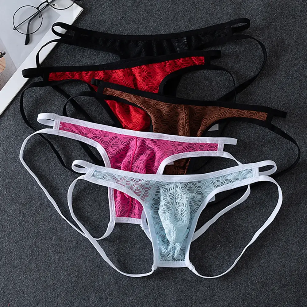 Men G-Strings See Through Men's Underpants Pouch Underwear Hollow Lace Thongs Low Rise Unisex Panties Hollow Out Men's Clothing — image 8